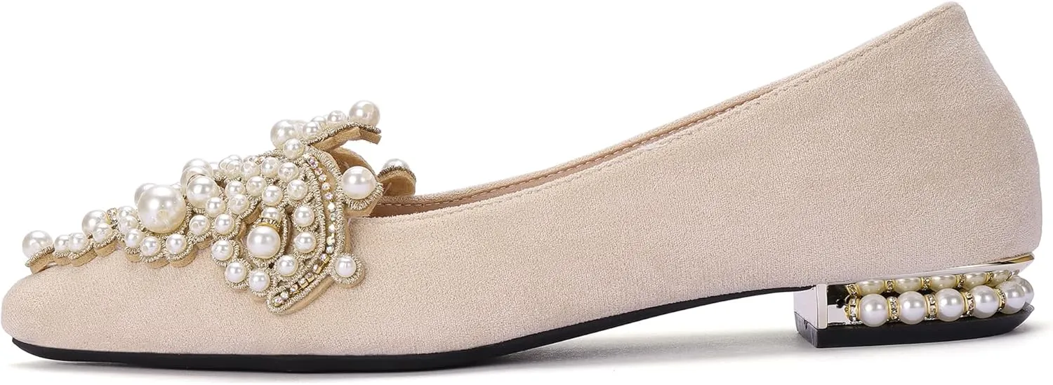Flats for Women Bling Rhinestone Pointed Flat Shoes Comfort Slip on Low Heel Wedding Dress Shoes Ballet Flat Shoe