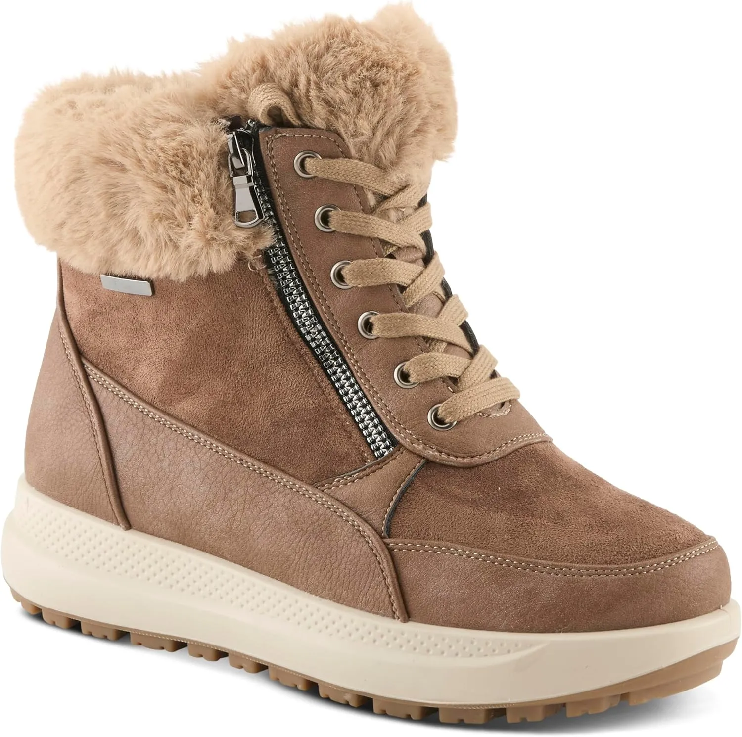 Flexus Women's BURRELL Lace-Up Platform Booties with Faux Fur Lining, Zipper Closure, and Cozy Design