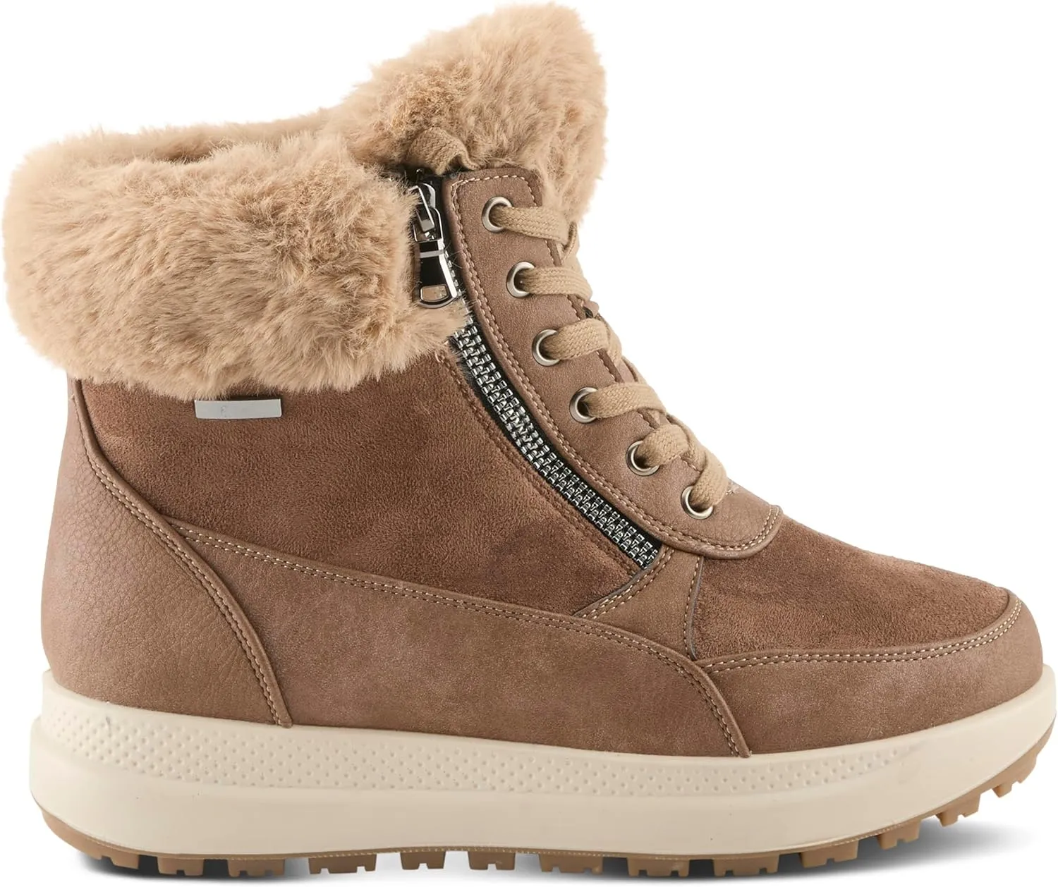 Flexus Women's BURRELL Lace-Up Platform Booties with Faux Fur Lining, Zipper Closure, and Cozy Design