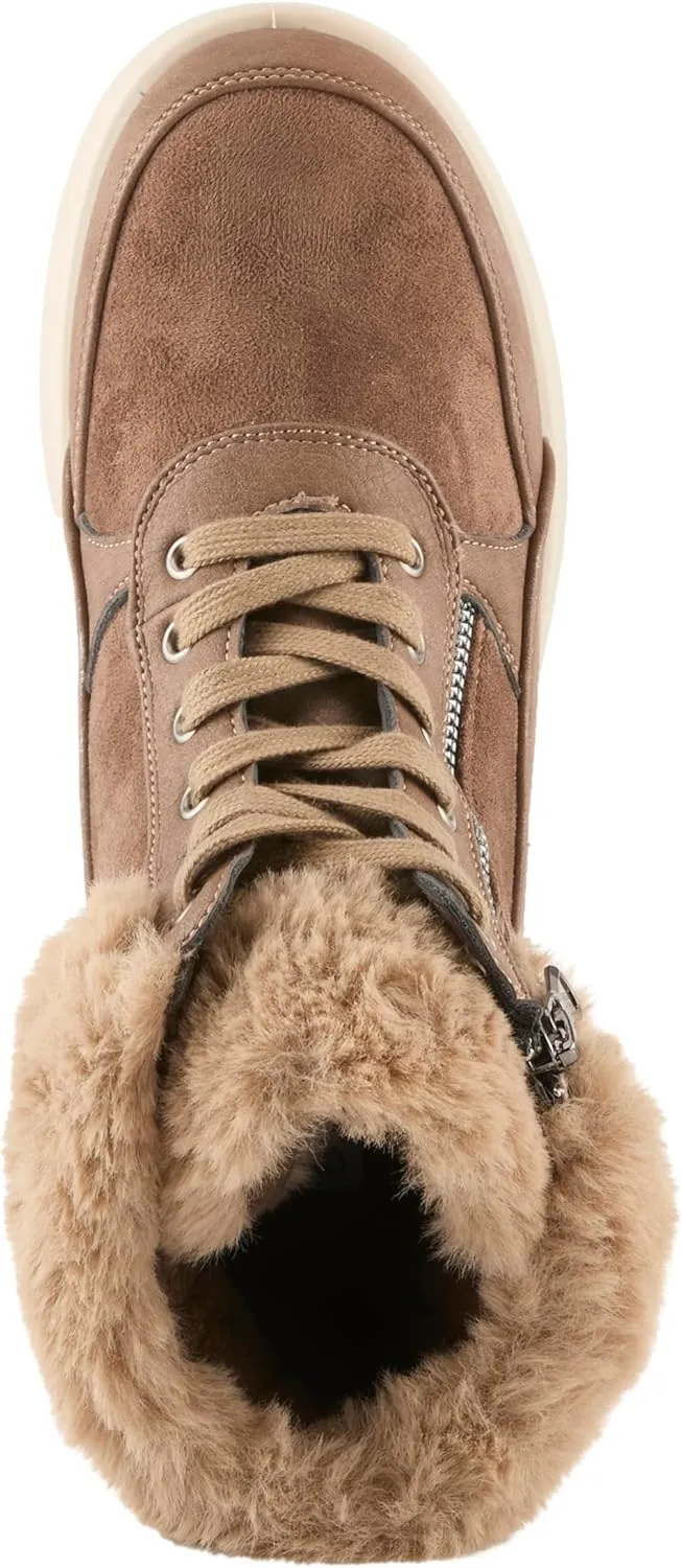 Flexus Women's BURRELL Lace-Up Platform Booties with Faux Fur Lining, Zipper Closure, and Cozy Design