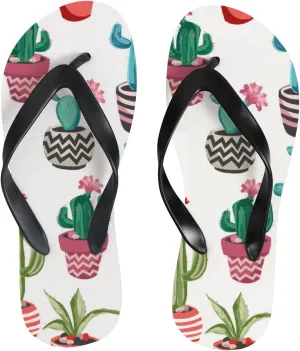 Flip Flops Cactus Floral Flowers Watercolor Vintage Tropical Spring Summer Slide Sandals Summer Beach Slippers Thong Sandal Casual Yoga Mat Flat Slides for Women Men