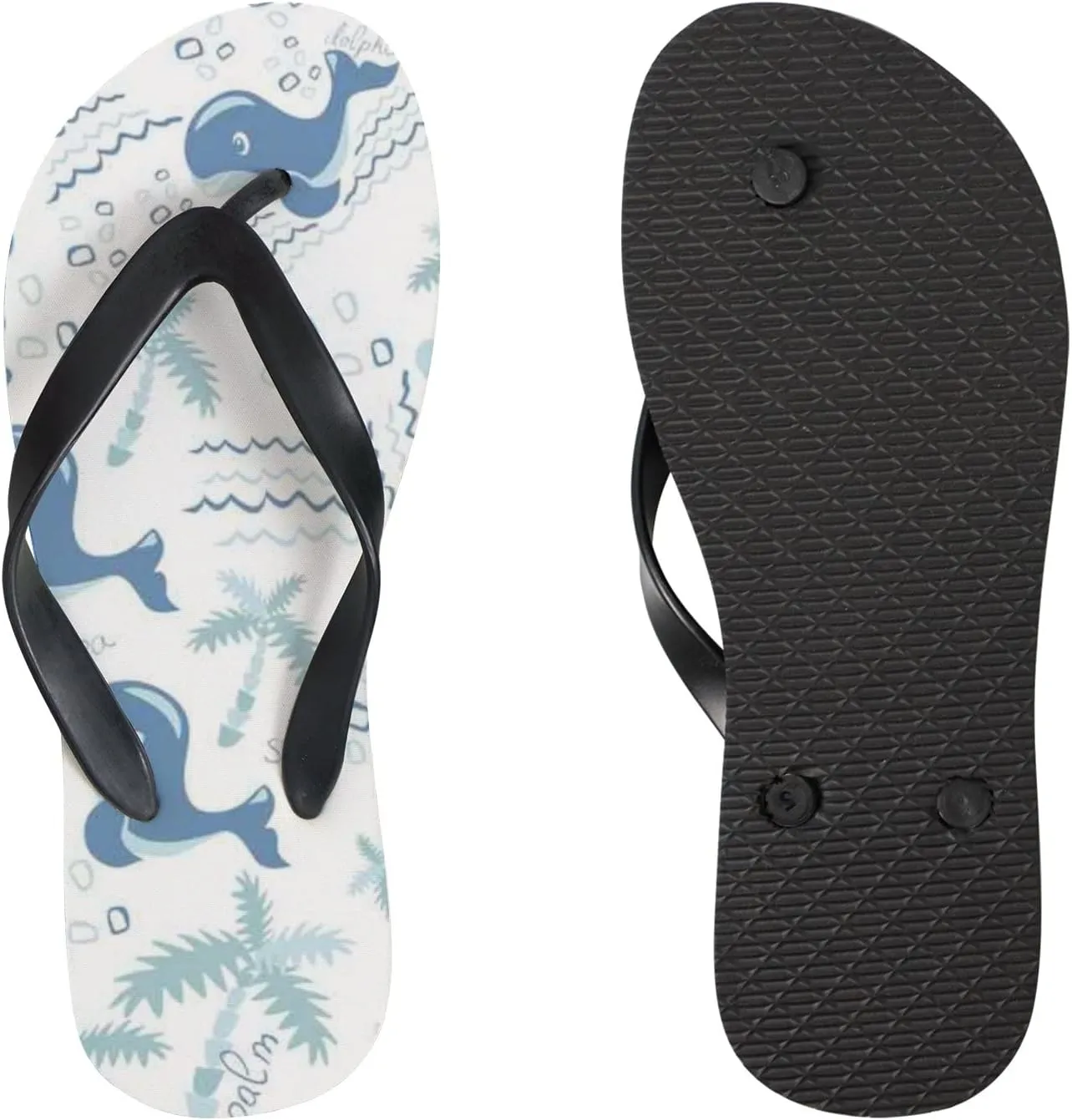 Flip Flops Dolphin Blue Ocean Sea Cute Floral Flower Trees Slide Sandals Summer Beach Slippers Thong Sandal Casual Yoga Mat Flat Slides for Women Men