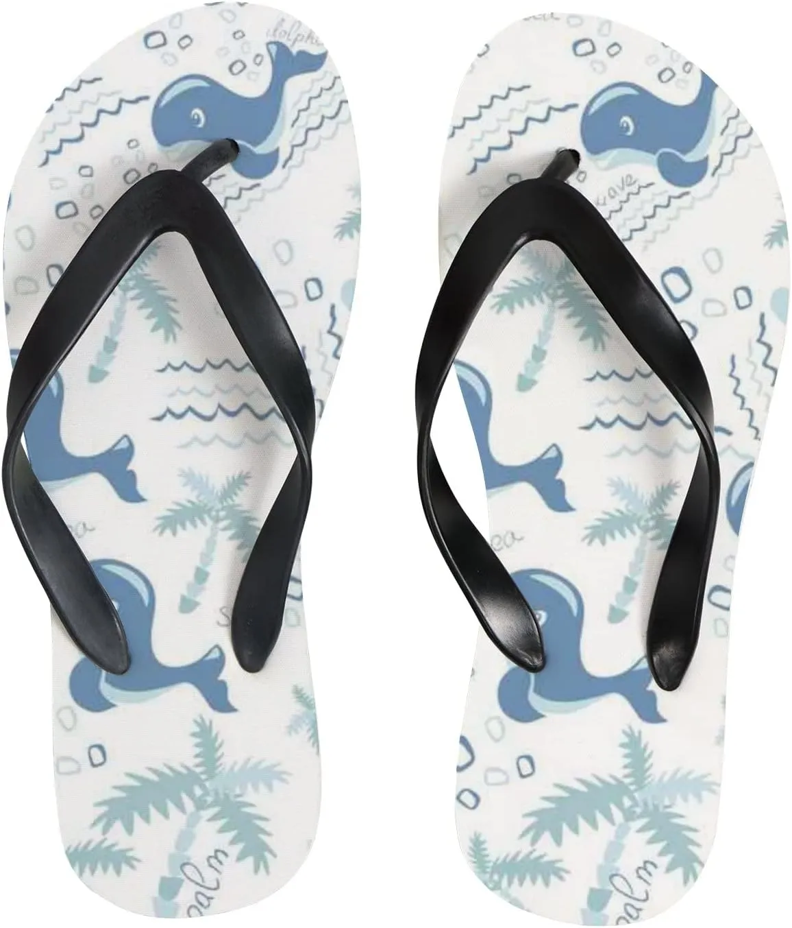 Flip Flops Dolphin Blue Ocean Sea Cute Floral Flower Trees Slide Sandals Summer Beach Slippers Thong Sandal Casual Yoga Mat Flat Slides for Women Men