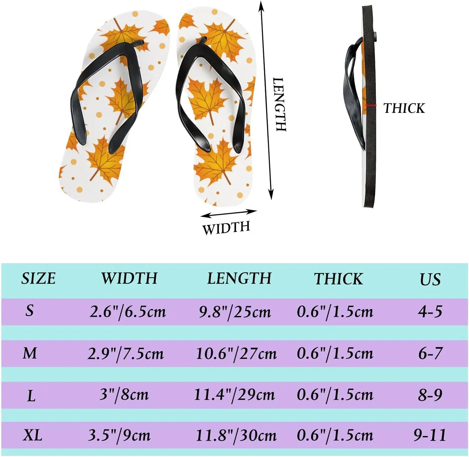 Flip Flops Sandals for Women Beach - Autumn Falling Maple Leaf Casual Flat Slide Sandal Thong Slippers Shower Shoes