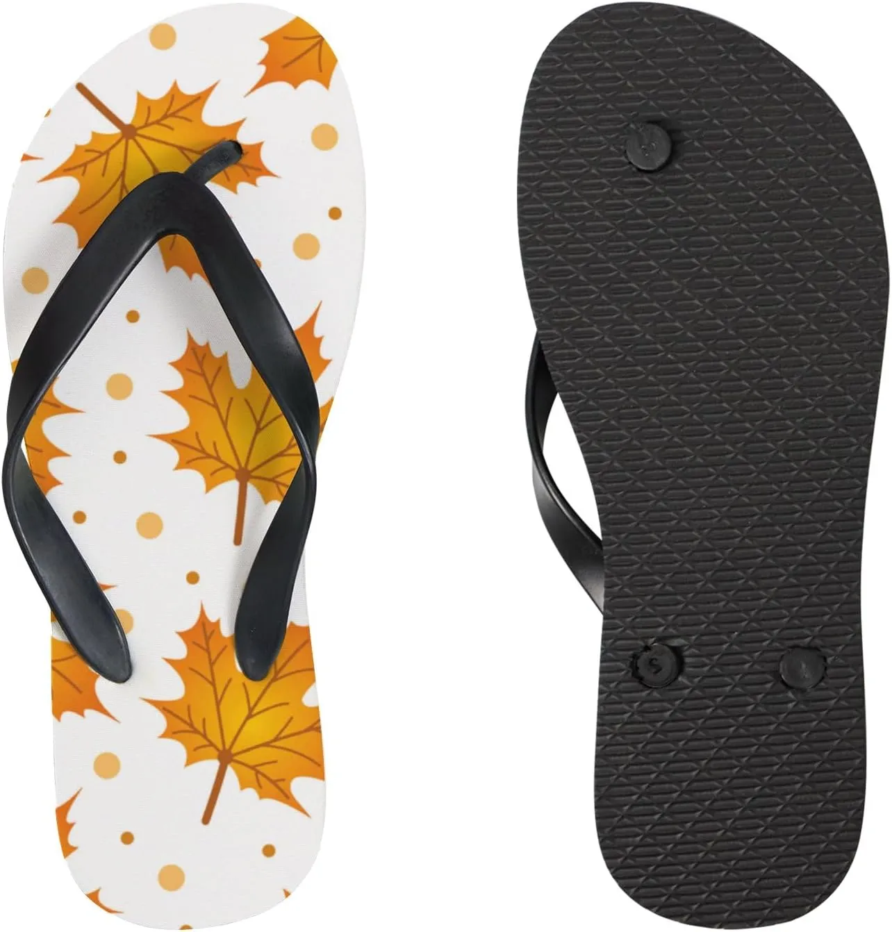 Flip Flops Sandals for Women Beach - Autumn Falling Maple Leaf Casual Flat Slide Sandal Thong Slippers Shower Shoes