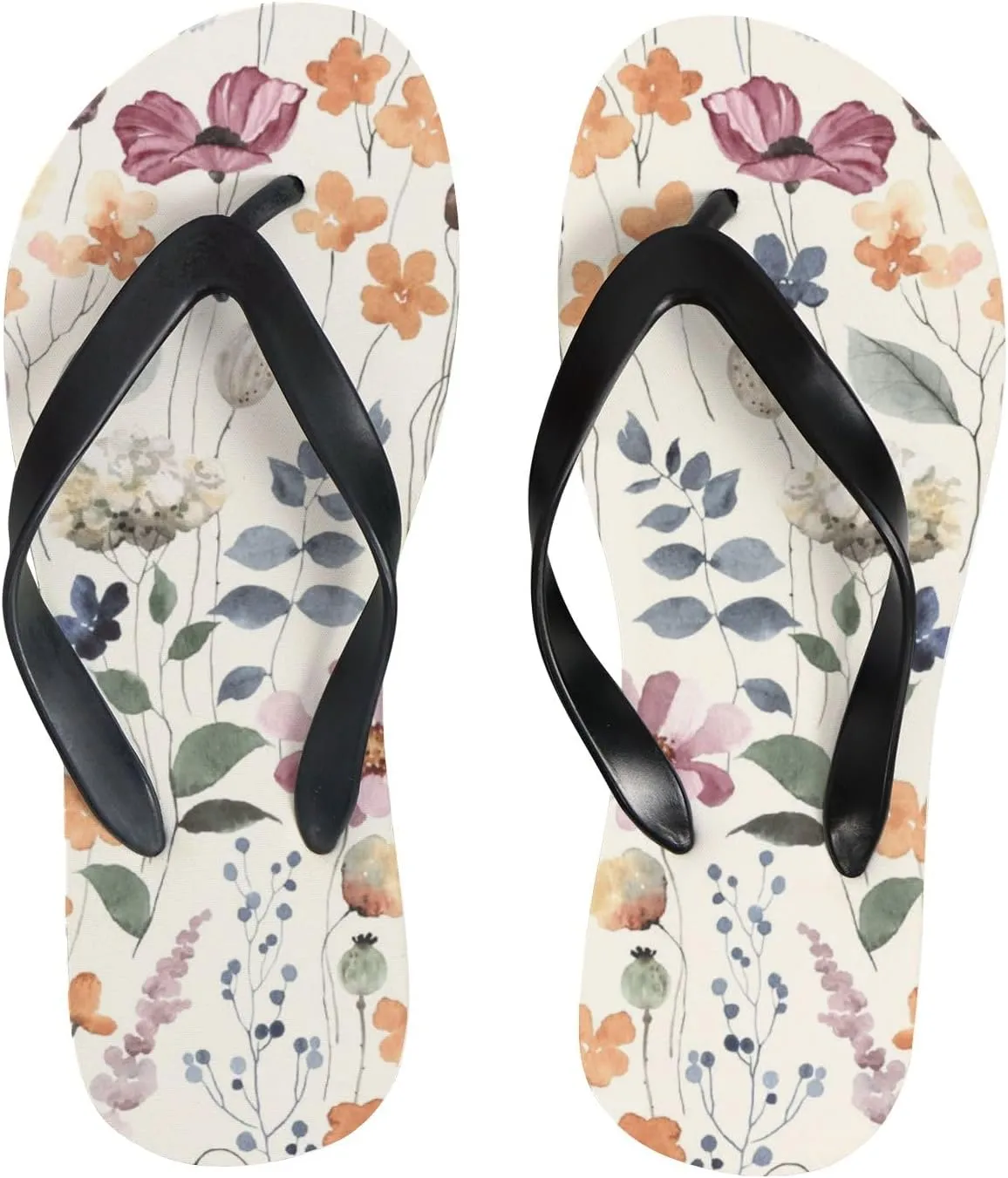 Flip Flops Sandals for Women Beach - Vintage Rustic Flower Leaves Casual Flat Slide Sandal Thong Slippers Shower Shoes