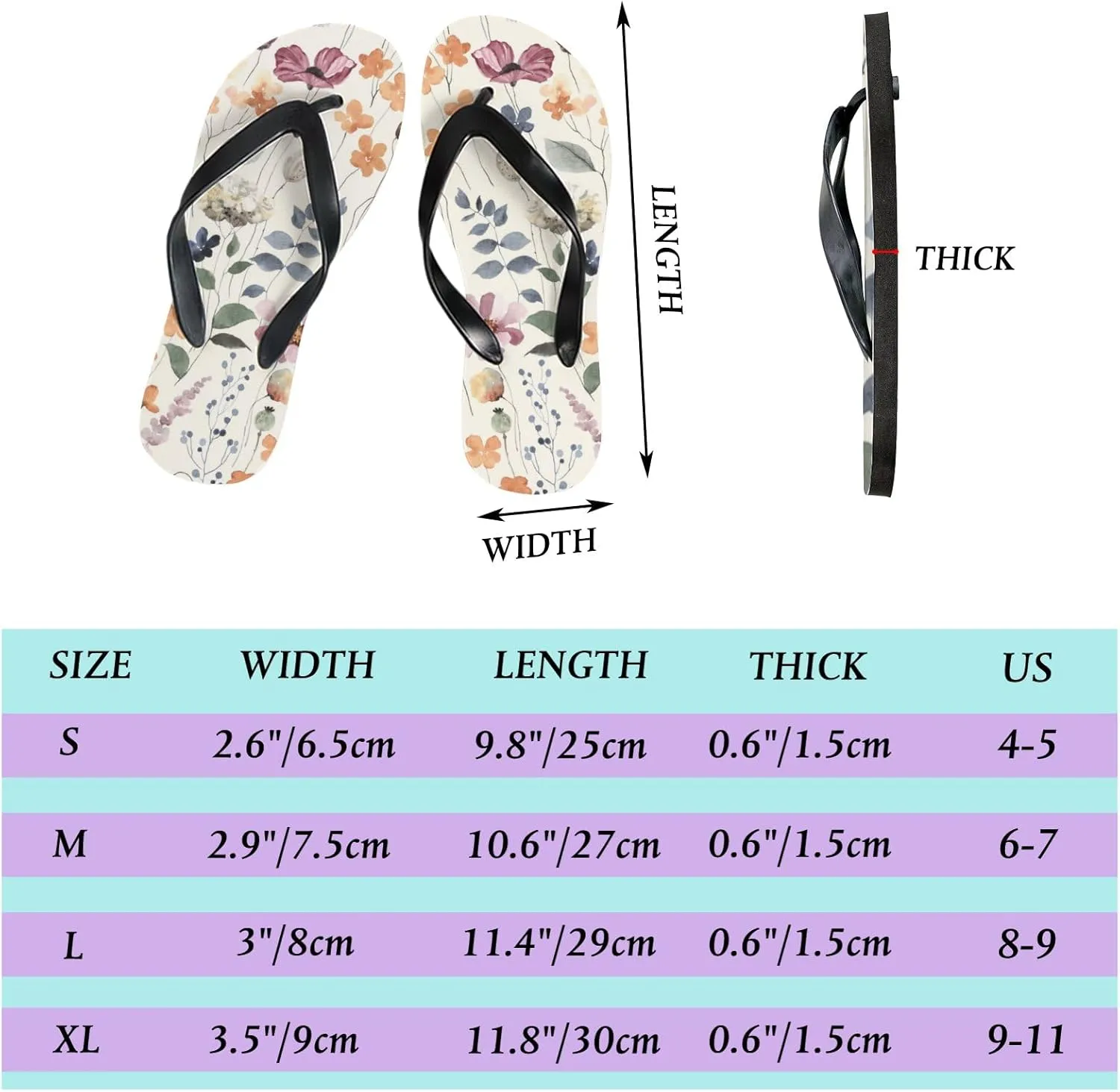 Flip Flops Sandals for Women Beach - Vintage Rustic Flower Leaves Casual Flat Slide Sandal Thong Slippers Shower Shoes