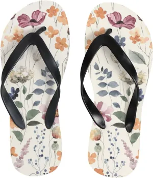 Flip Flops Sandals for Women Beach - Vintage Rustic Flower Leaves Casual Flat Slide Sandal Thong Slippers Shower Shoes