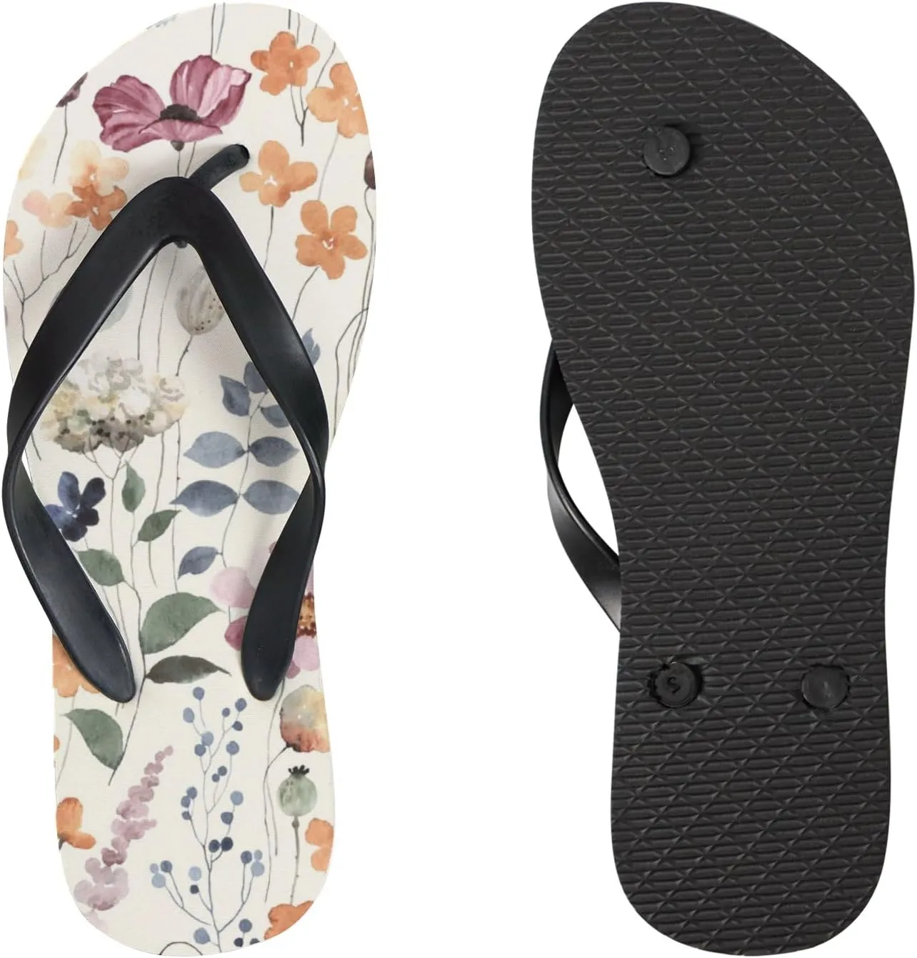 Flip Flops Sandals for Women Beach - Vintage Rustic Flower Leaves Casual Flat Slide Sandal Thong Slippers Shower Shoes