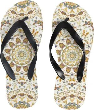Flip Flops Sandals for Women Beach - Watercolor Traditional Geometric Pattern Casual Flat Slide Sandal Thong Slippers Shower Shoes