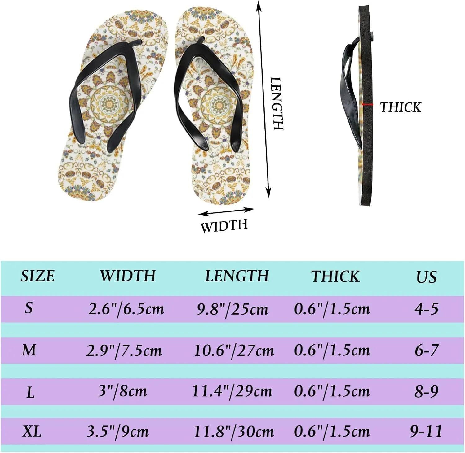 Flip Flops Sandals for Women Beach - Watercolor Traditional Geometric Pattern Casual Flat Slide Sandal Thong Slippers Shower Shoes