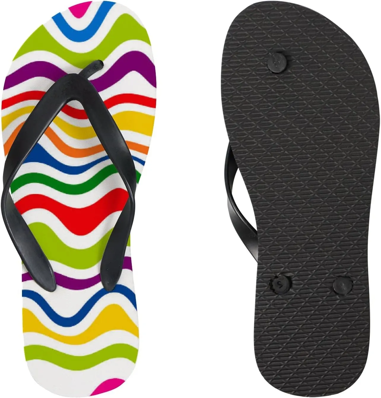 Flip Flops Striped Rainbow Classic Vintage Geometric Slide Sandals Summer Beach Slippers Thong Sandal Casual Yoga Mat Flat Slides for Women Men