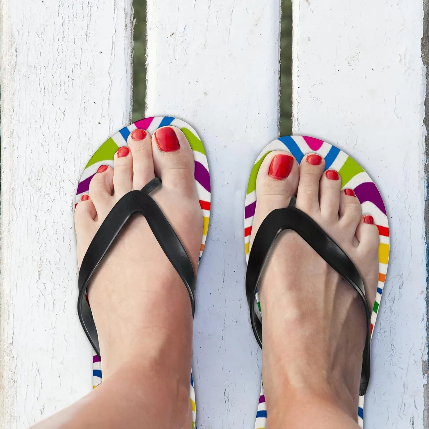 Flip Flops Striped Rainbow Classic Vintage Geometric Slide Sandals Summer Beach Slippers Thong Sandal Casual Yoga Mat Flat Slides for Women Men