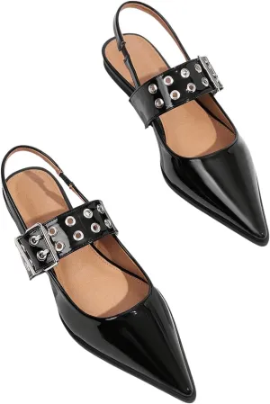 Floerns Women's Buckled Straps Pointed Toe Slingback Flat Ballerina Shoes