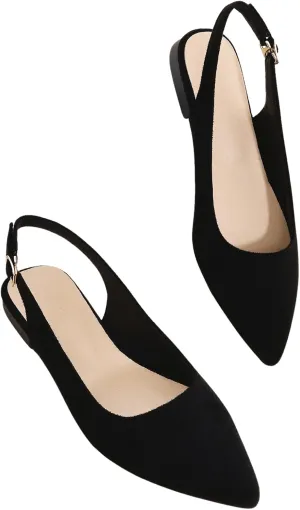 Floerns Women's Pointed Toe Slingback Flat Faux Suede Dress Flat Slip on Flat