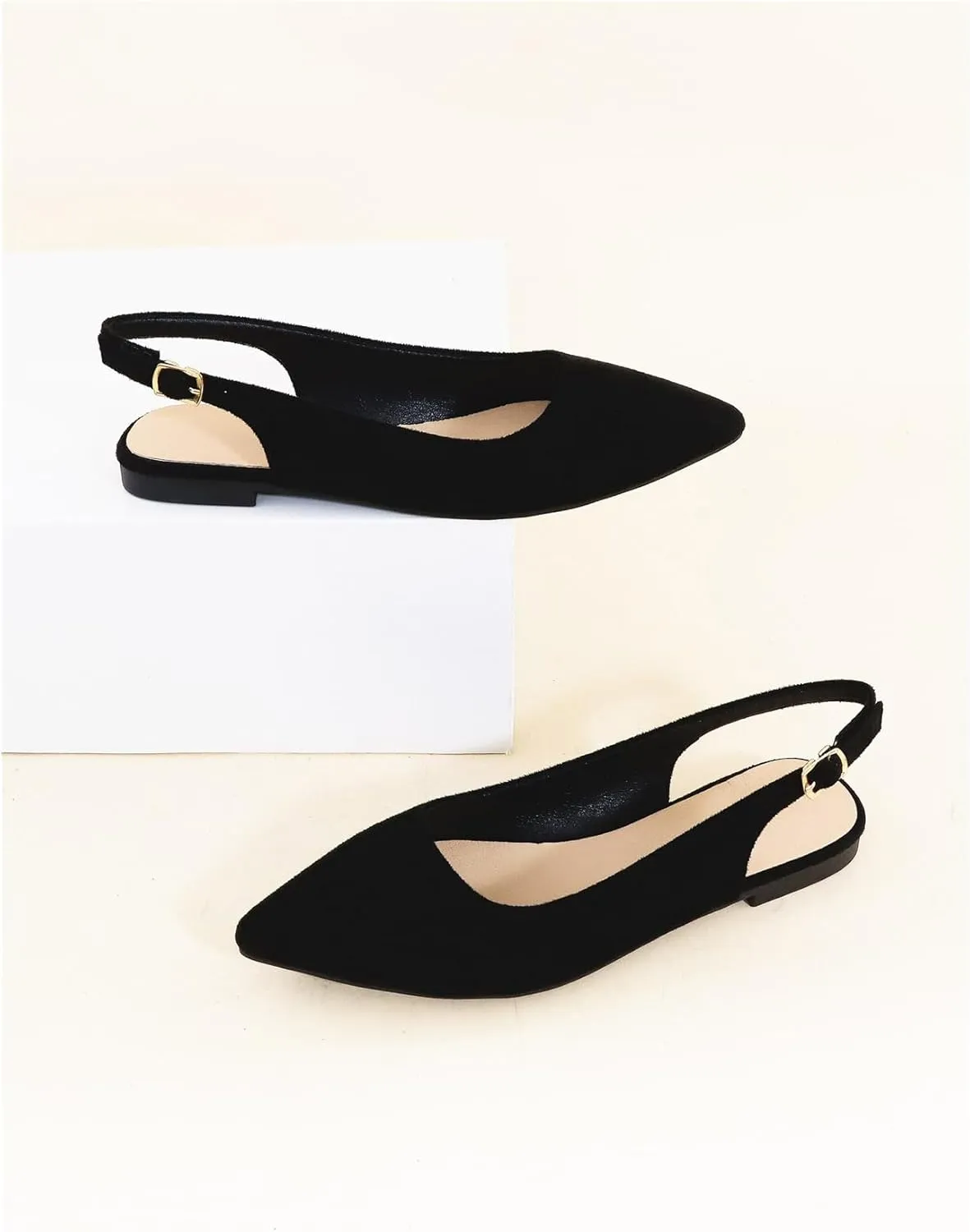 Floerns Women's Pointed Toe Slingback Flat Faux Suede Dress Flat Slip on Flat