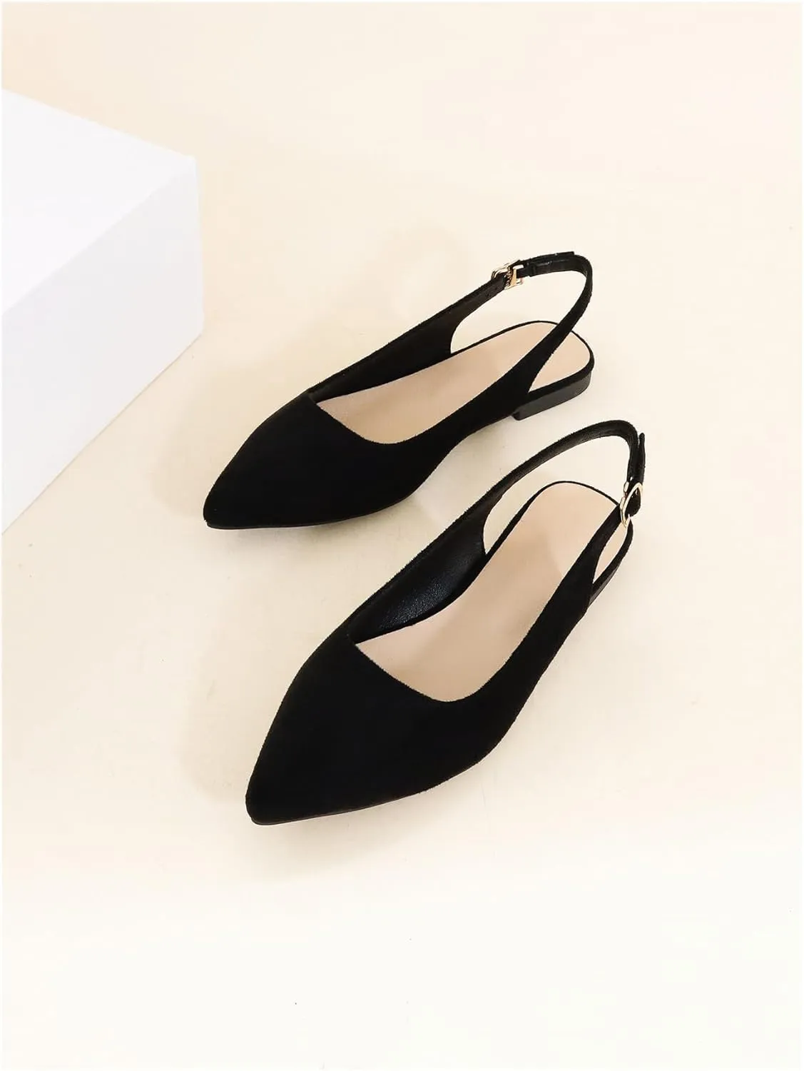 Floerns Women's Pointed Toe Slingback Flat Faux Suede Dress Flat Slip on Flat