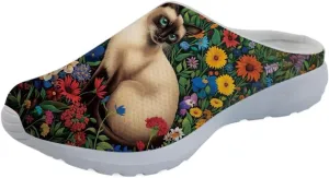 Forchrinse Tropical Hibiscus Palm Women’s Mule Sneakers Mesh Slip on Walking Clog Lightweight&Breathable
