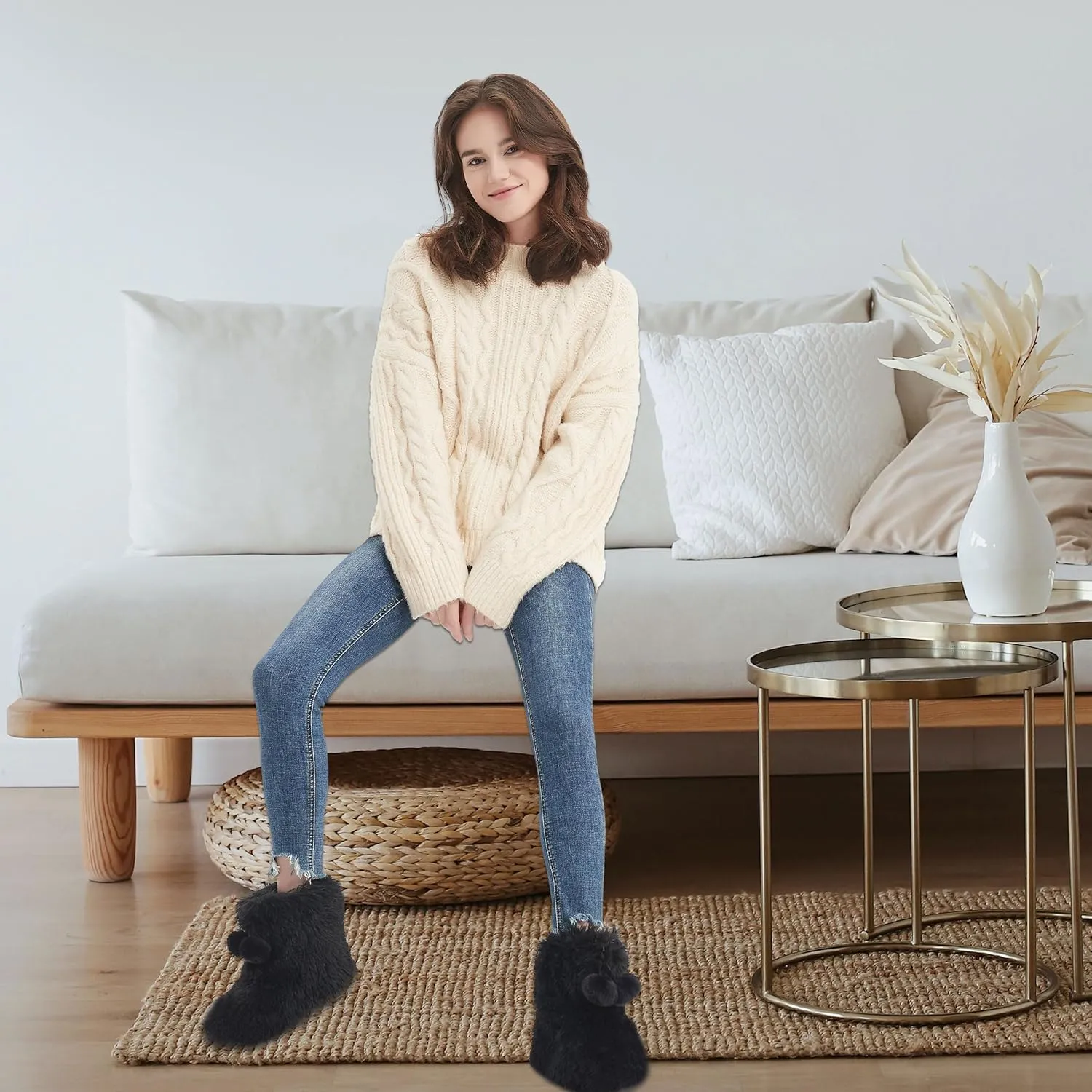 Forfoot Slipper Boots, Cozy Indoor Booties for Women Fluffy Comfortable House Shoes Fuzzy Anti-Slip Boots Winter