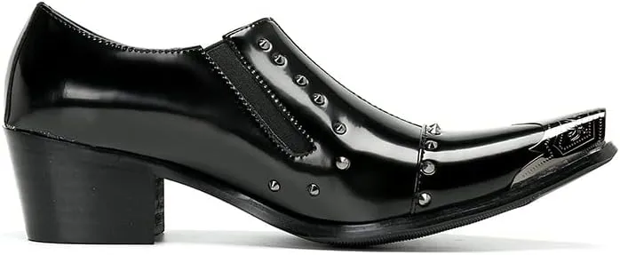 Formal Dress Oxford Shoes for Men High Heel Slip On Metal Toe Studs Decoration Flat Heel Slip On for Party Genuine Leather