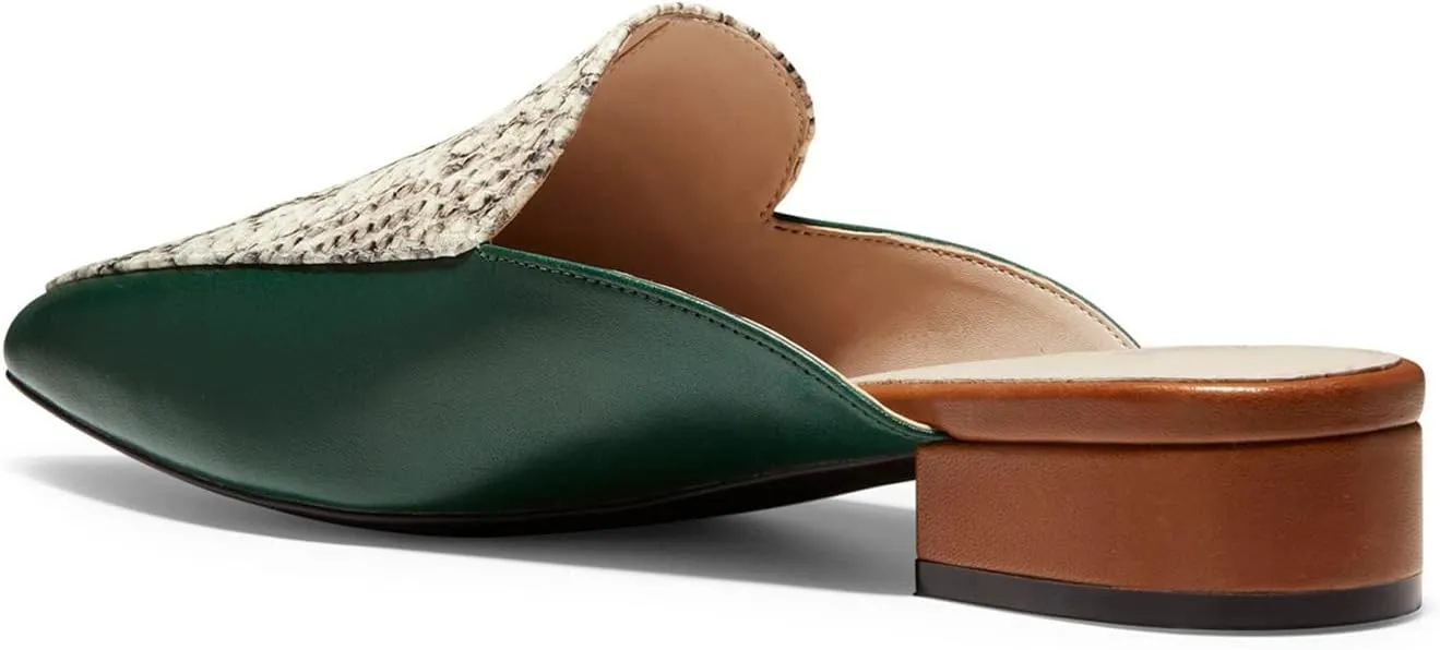 FOWT V-Shaped Snakeskin Embossed Backless Mules Women Pointed Toe Low Chunky Heel Sandals Ladies Slip on Side Unisex Shoes for Office Dress Party 4-16 US Size