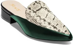 FOWT V-Shaped Snakeskin Embossed Backless Mules Women Pointed Toe Low Chunky Heel Sandals Ladies Slip on Side Unisex Shoes for Office Dress Party 4-16 US Size