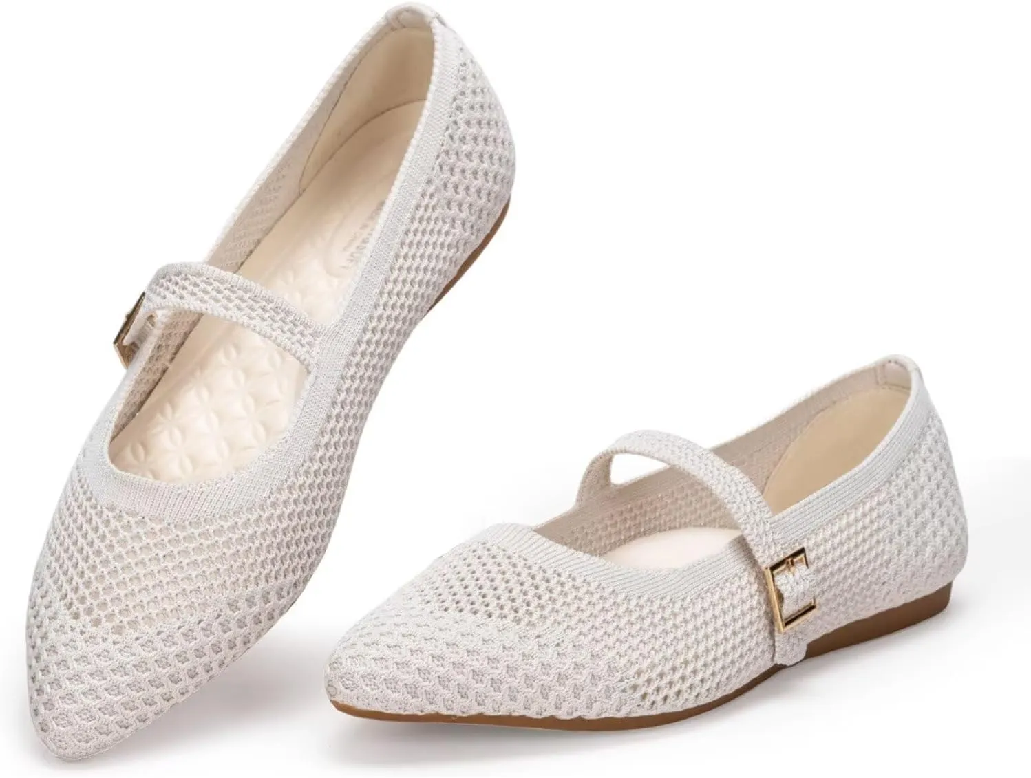 Frank Mully Women's Mesh Flats Mary Jane Shoes Pointed Toe Lightweight with Adjustable Instep Strap Knit Flat Shoes for Women Dressy Casual Washable Walking Shoes