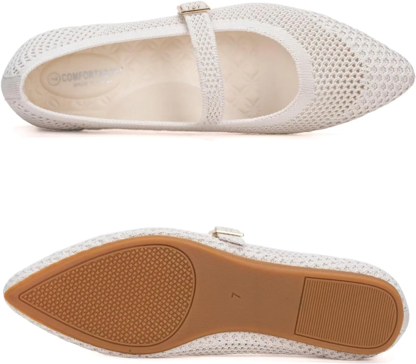 Frank Mully Women's Mesh Flats Mary Jane Shoes Pointed Toe Lightweight with Adjustable Instep Strap Knit Flat Shoes for Women Dressy Casual Washable Walking Shoes