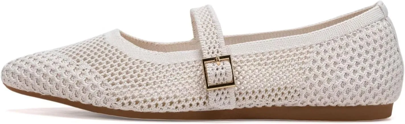 Frank Mully Women's Mesh Flats Mary Jane Shoes Pointed Toe Lightweight with Adjustable Instep Strap Knit Flat Shoes for Women Dressy Casual Washable Walking Shoes