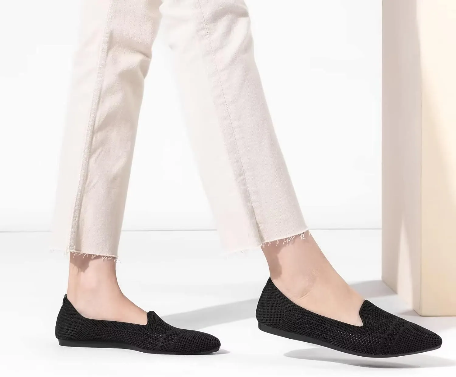 Frank Mully Womens Pointed Toe Flats Knit Dress Shoes Comfort Women Shoes Slip On Shoes for Woman Classic Softable Shoes Low Wedge