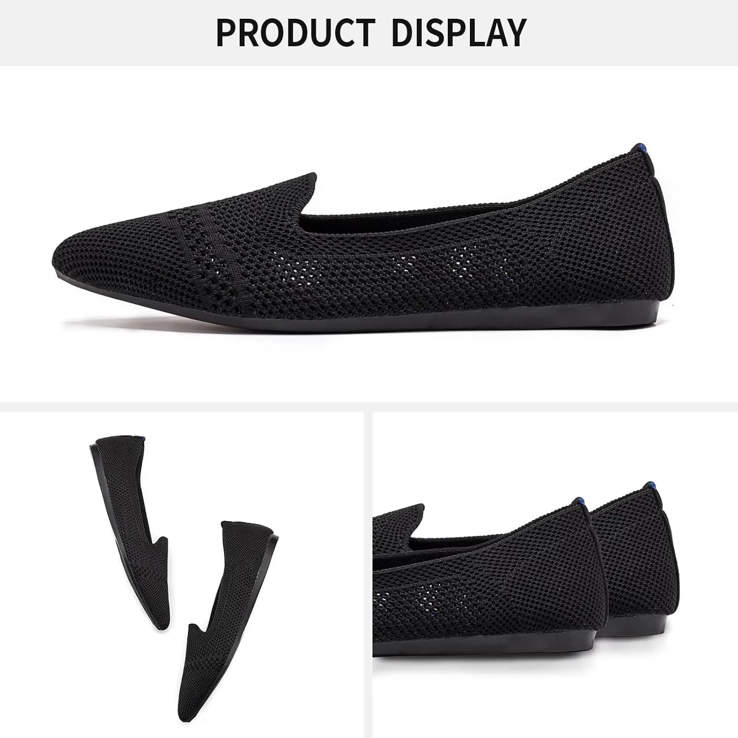 Frank Mully Womens Pointed Toe Flats Knit Dress Shoes Comfort Women Shoes Slip On Shoes for Woman Classic Softable Shoes Low Wedge