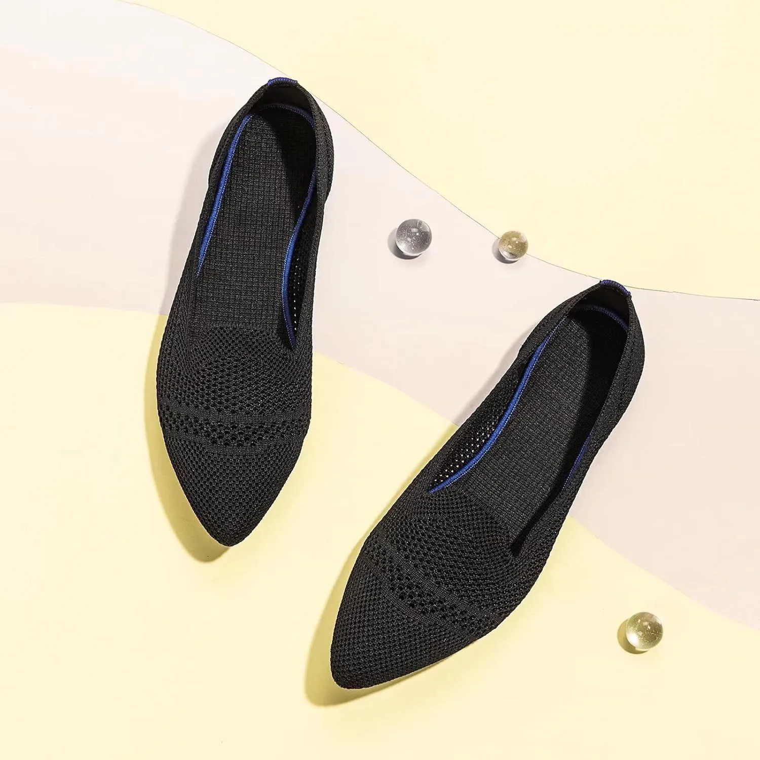 Frank Mully Womens Pointed Toe Flats Knit Dress Shoes Comfort Women Shoes Slip On Shoes for Woman Classic Softable Shoes Low Wedge