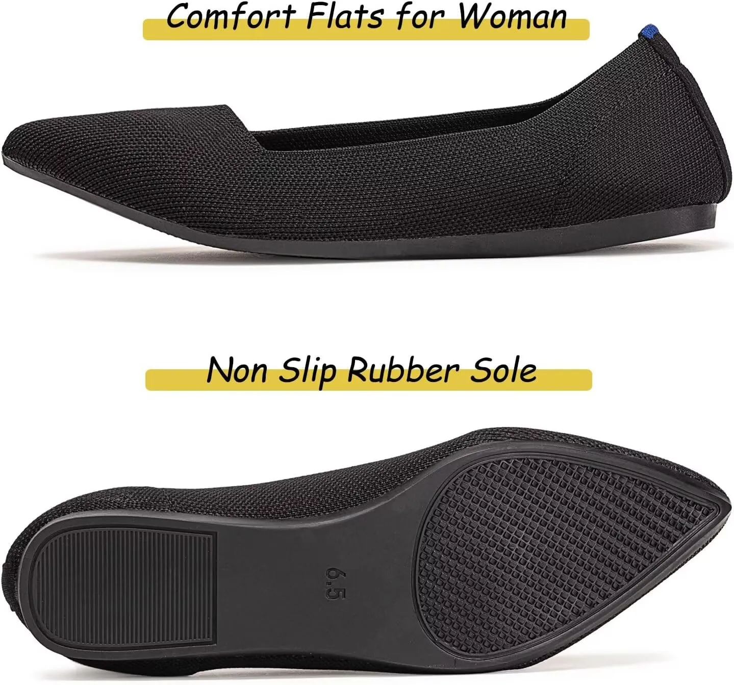 Frank Mully Womens Pointed Toe Flats Knit Dress Shoes Comfort Women Shoes Slip On Shoes for Woman Classic Softable Shoes Low Wedge