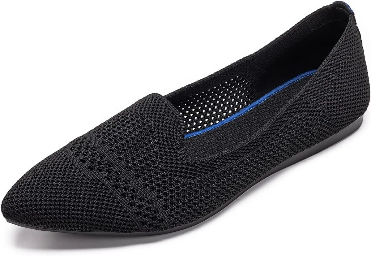 Frank Mully Womens Pointed Toe Flats Knit Dress Shoes Comfort Women Shoes Slip On Shoes for Woman Classic Softable Shoes Low Wedge