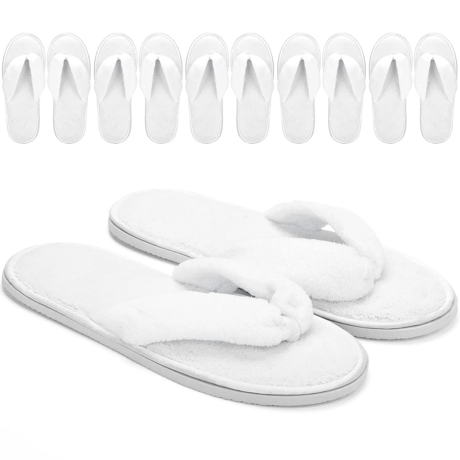 Frcctre 6 Pack Flip Flop Spa Slippers, Fluffy Coral Fleece Reusable House Slippers Guest Slipper Hotel Slipper for Guests, Hotel, Travel, Washable Not Disposable