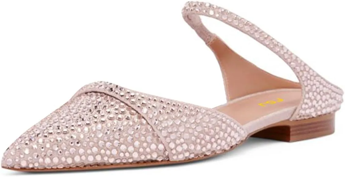 FSJ Women Closed Pointed Toe Flat Sandals with Strap Backless Slip On Cute Slides Ladies Casual Mules Comfortable Low heel Shoes Size 4-16 US