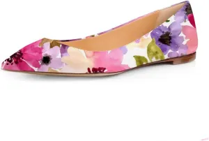 FSJ Women Fresh Floral Printed Flat Pumps Pointed Toe Slip On Party Dress Shoe for Comfort Casual Outfits 4-15 US