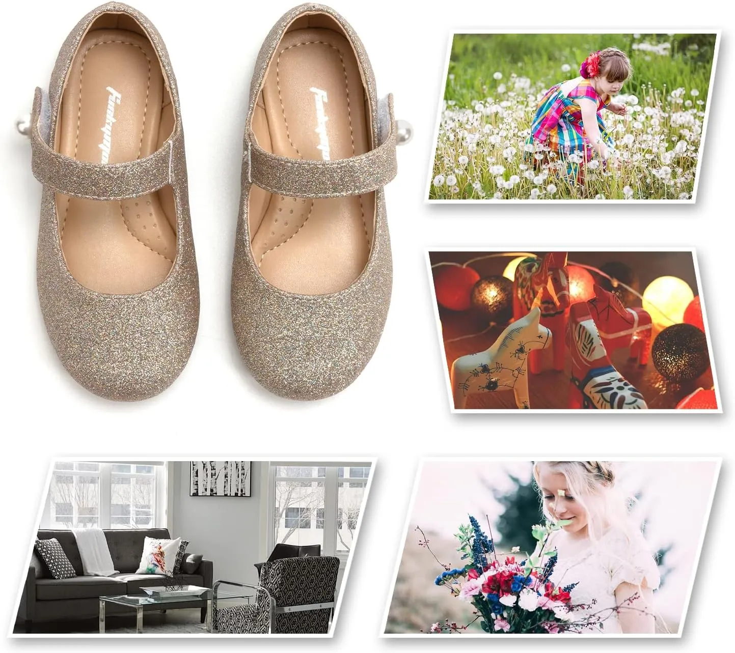 FUNKYMONKEY Toddler/Little Girl Mary Jane Dress Shoes Casual Slip on Ballet Flat