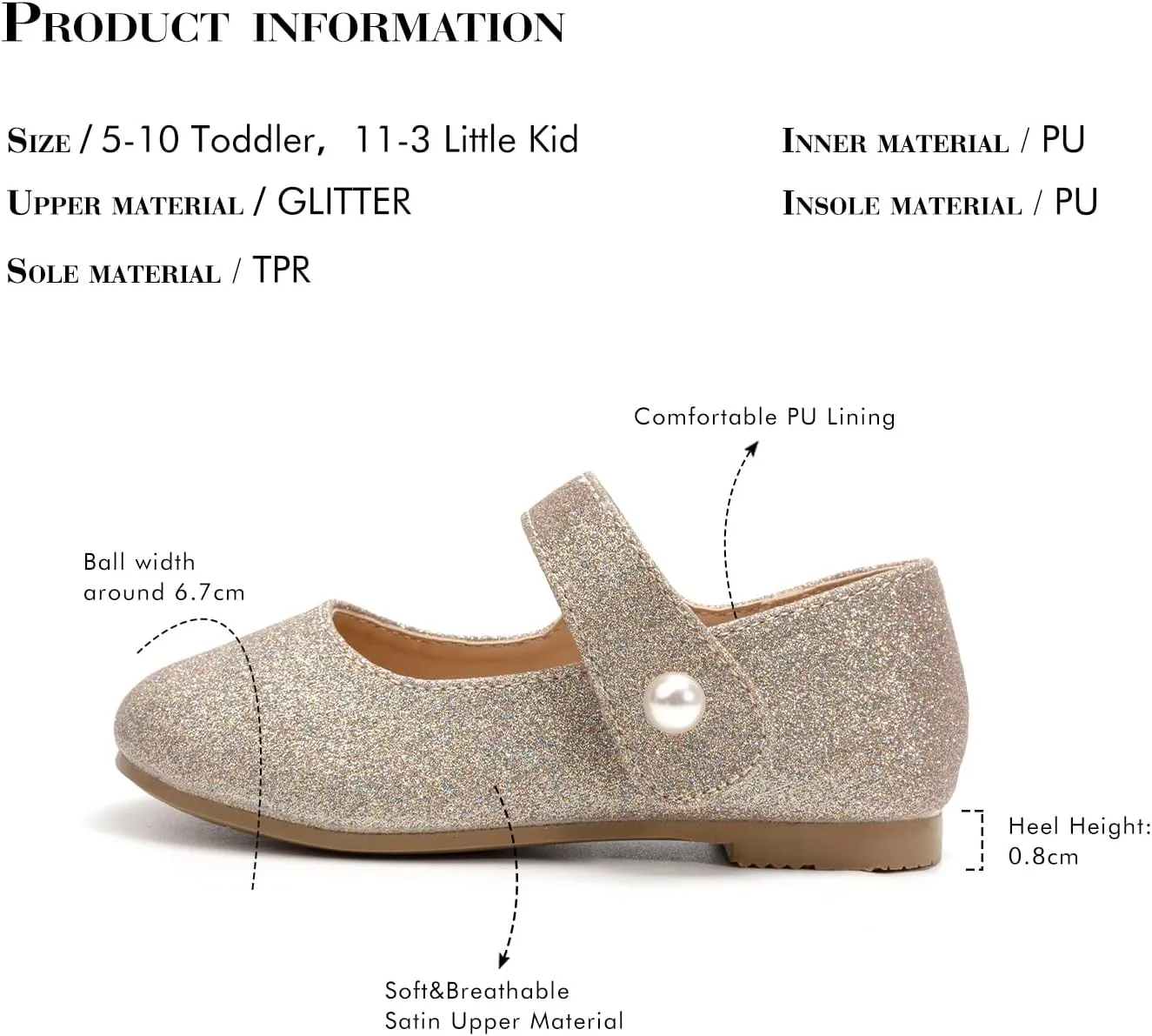 FUNKYMONKEY Toddler/Little Girl Mary Jane Dress Shoes Casual Slip on Ballet Flat