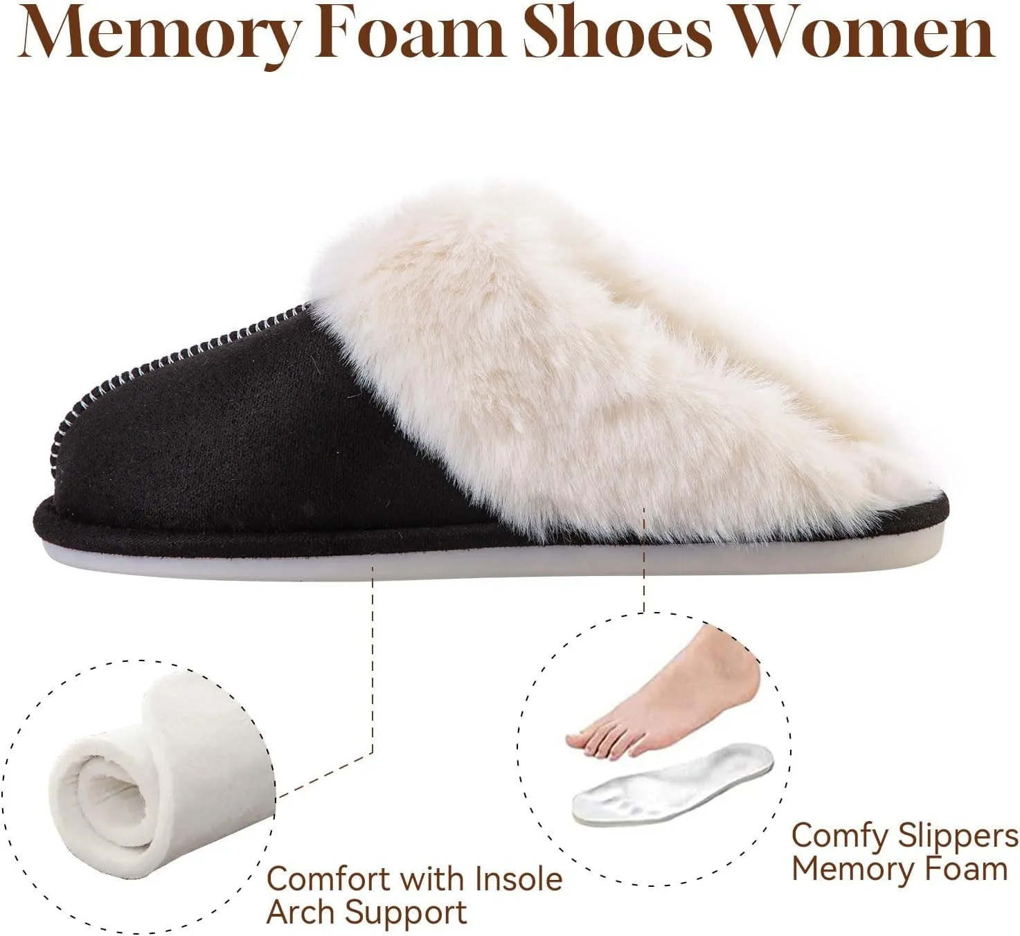 Fuzzy House Slippers for Women,Fluffy Memory Foam House Bedroom Slippers,Womens Shoes Casual Fall,Anti-Skid Plush for Indoor Outdoor Slippers