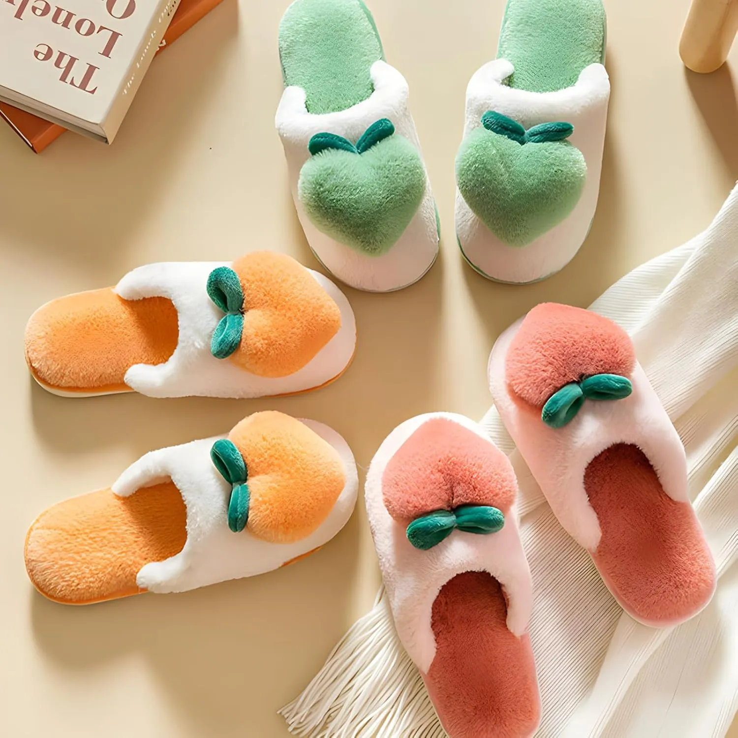 Fuzzy Slipper Winter Fluffy Slippers Peach Cute Slippers For Women Comfortable Warm House Shoes Slippers