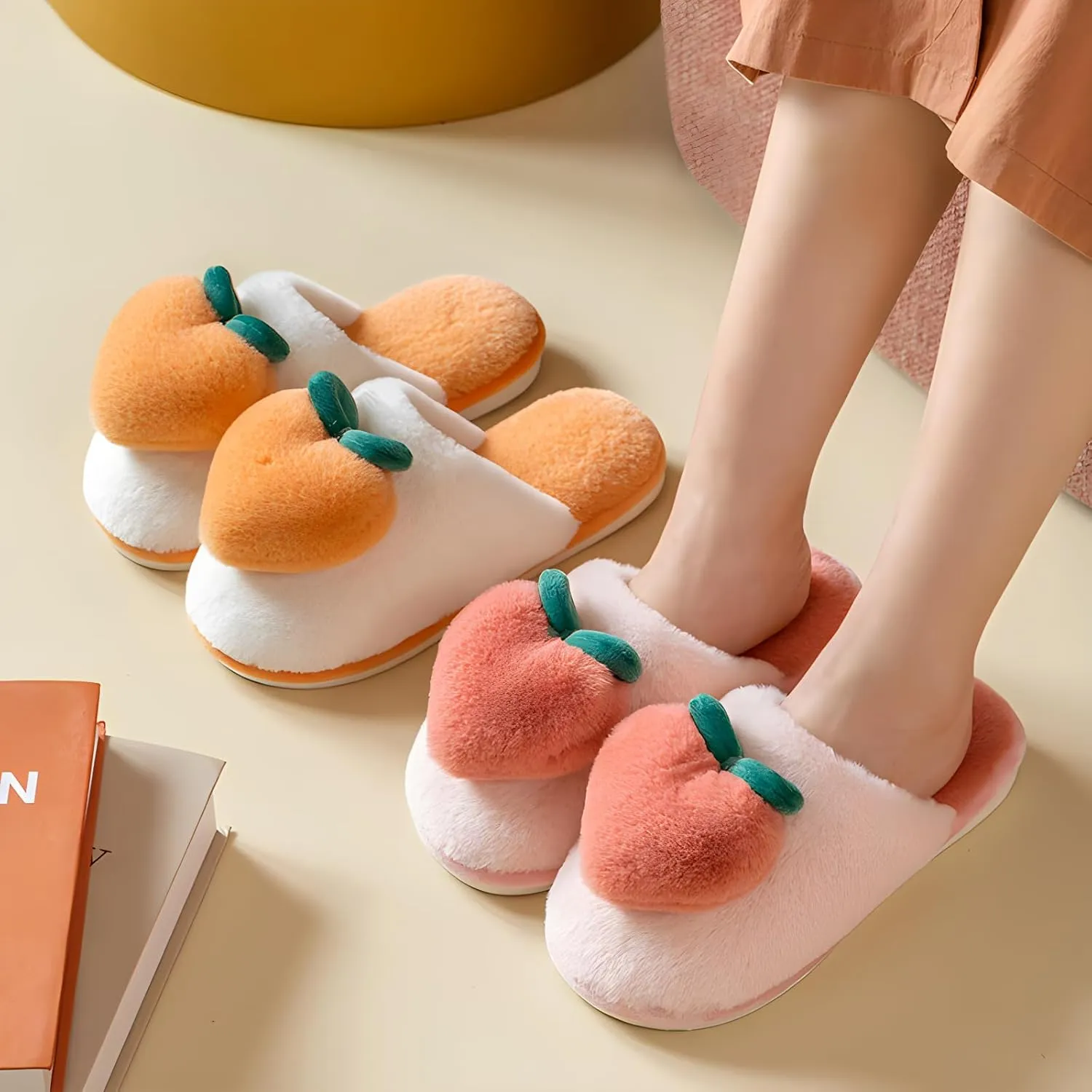 Fuzzy Slipper Winter Fluffy Slippers Peach Cute Slippers For Women Comfortable Warm House Shoes Slippers