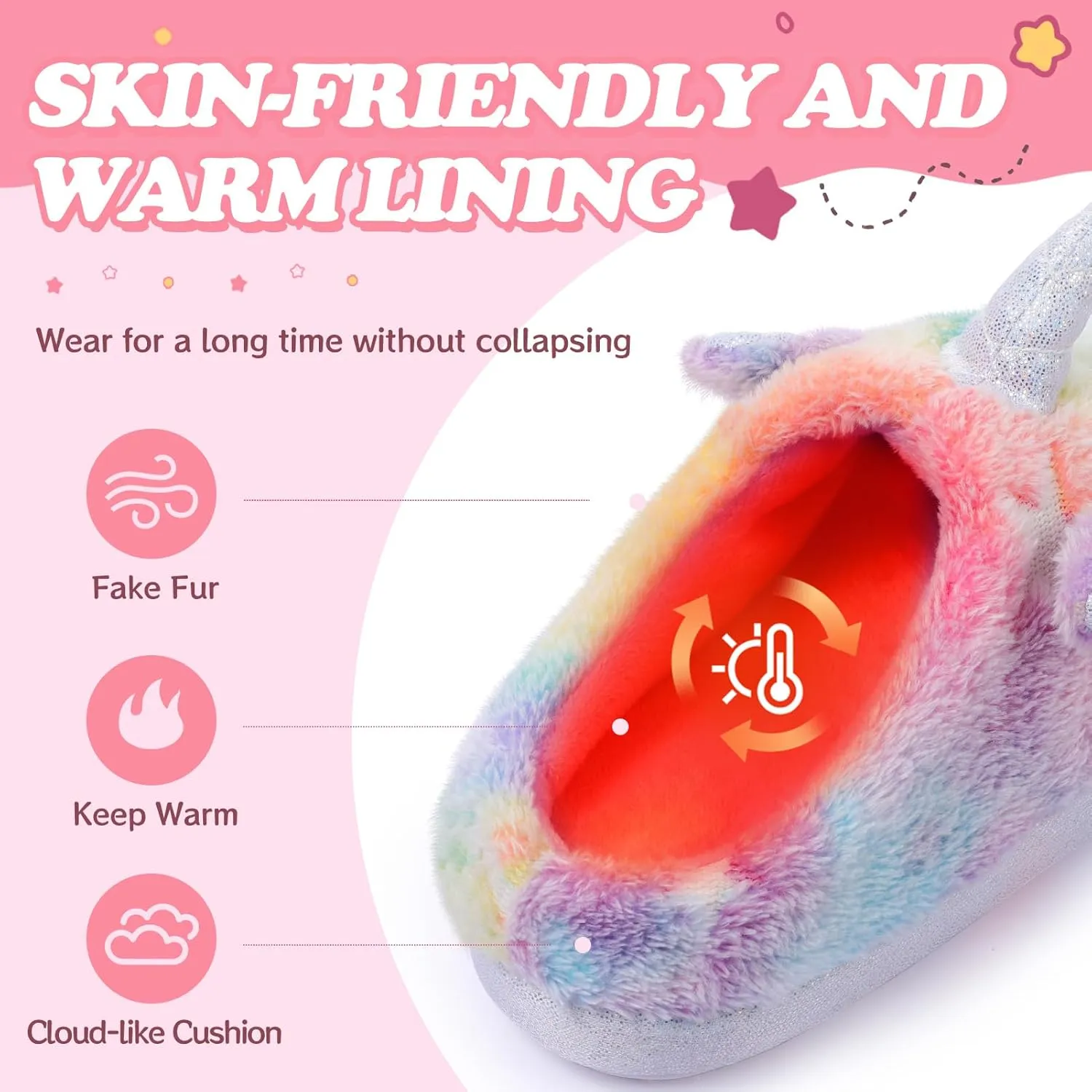 Fuzzy Unicorn Slippers for Boys Girls, Glow in the Dark Memory Foam House Slipper, Anti Slip Soles(Little Kid/Big Kid)