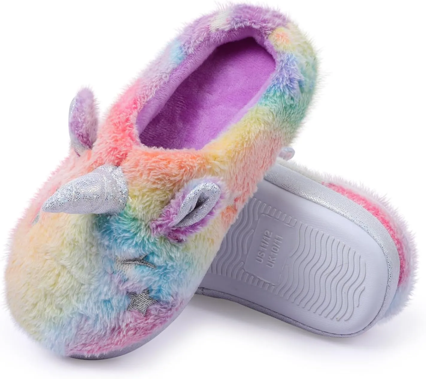 Fuzzy Unicorn Slippers for Boys Girls, Glow in the Dark Memory Foam House Slipper, Anti Slip Soles(Little Kid/Big Kid)
