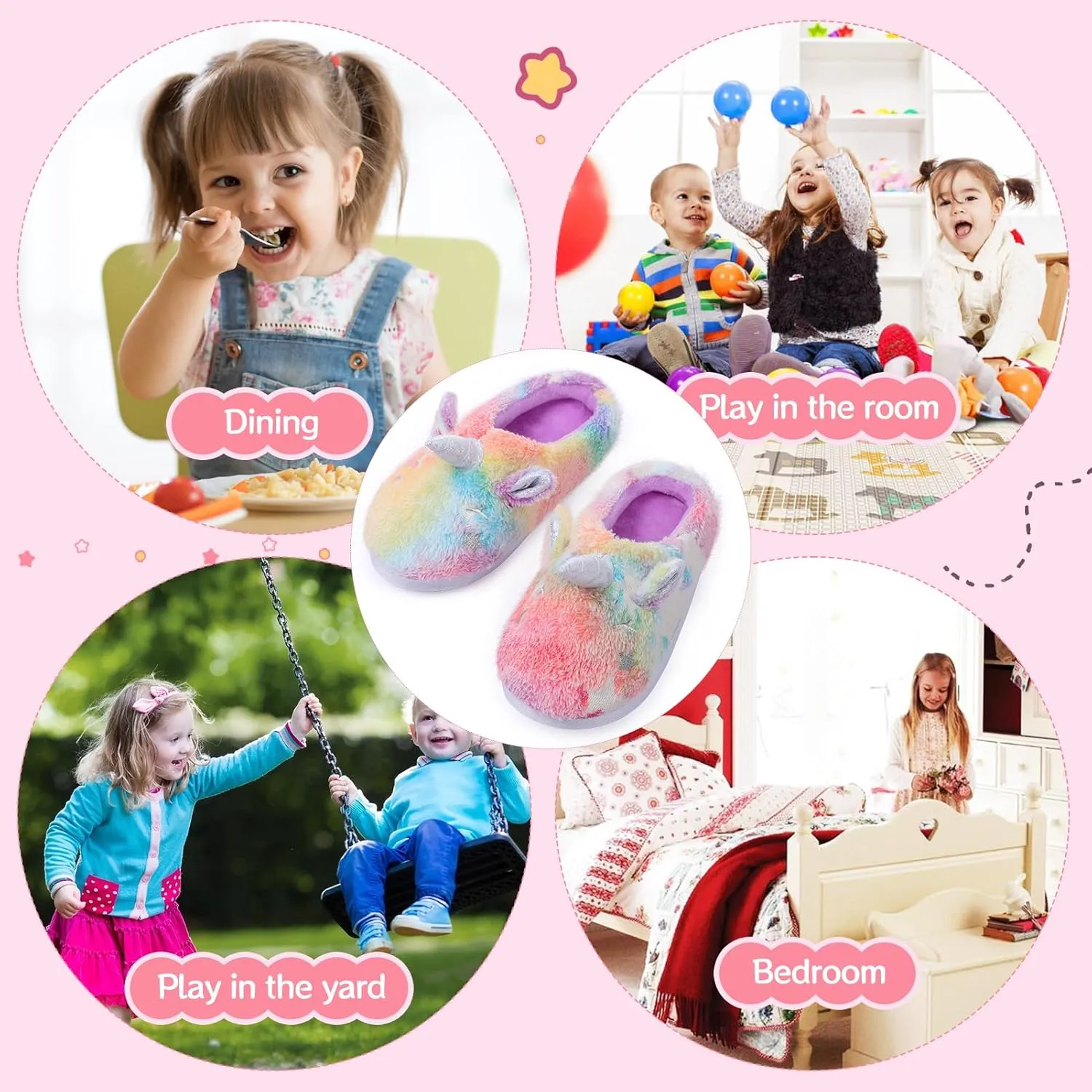 Fuzzy Unicorn Slippers for Boys Girls, Glow in the Dark Memory Foam House Slipper, Anti Slip Soles(Little Kid/Big Kid)