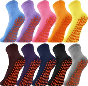 Geyoga 10 Pairs Non Slip Yoga Socks Anti Skid Sticky Grippers Hospital Slipper Socks for Men Women Pilates Ballet Barre