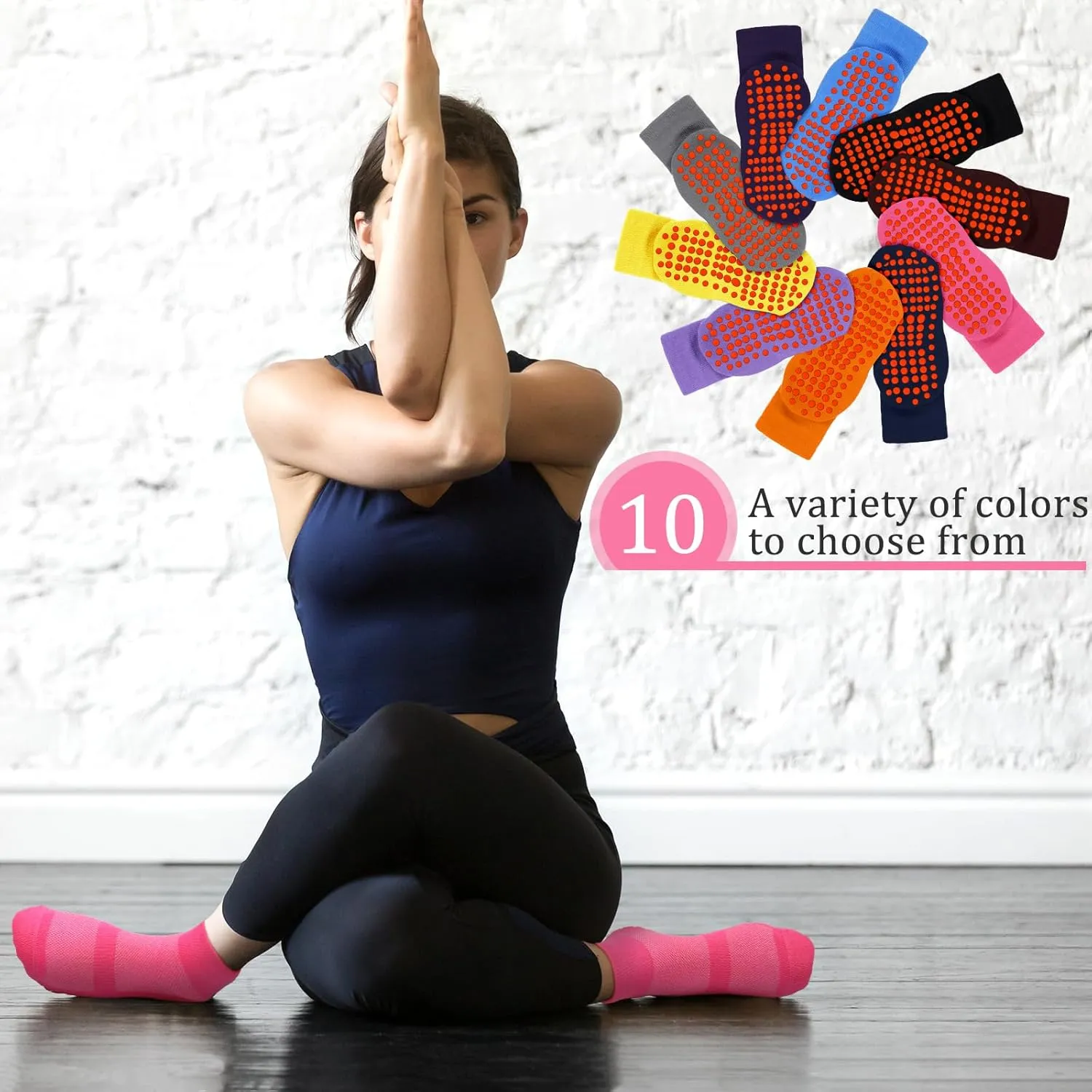 Geyoga 10 Pairs Non Slip Yoga Socks Anti Skid Sticky Grippers Hospital Slipper Socks for Men Women Pilates Ballet Barre
