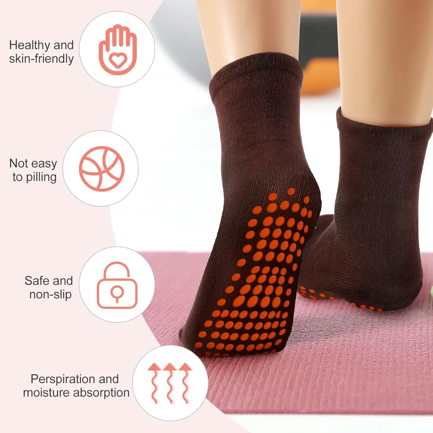 Geyoga 10 Pairs Non Slip Yoga Socks Anti Skid Sticky Grippers Hospital Slipper Socks for Men Women Pilates Ballet Barre