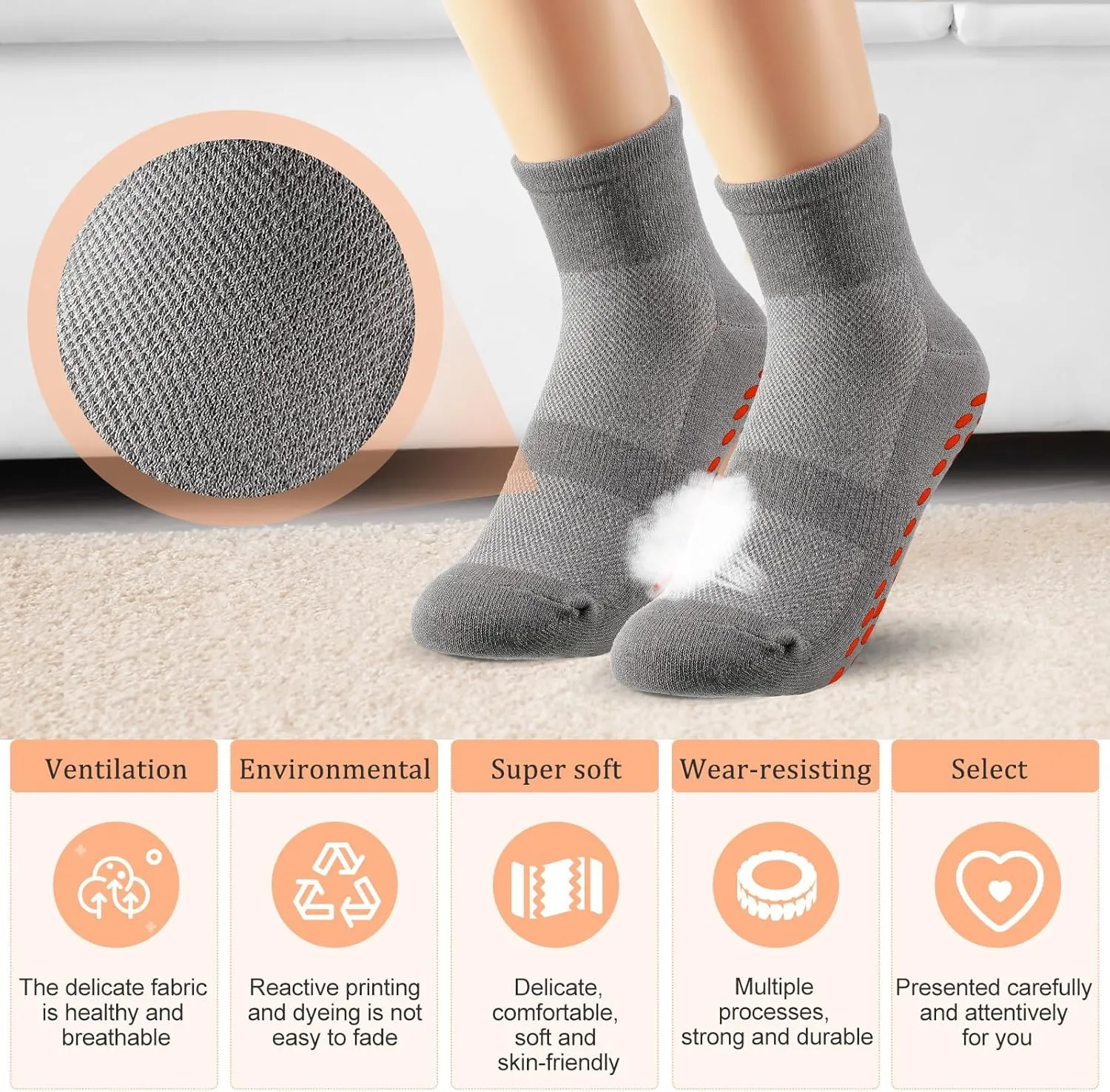 Geyoga 10 Pairs Non Slip Yoga Socks Anti Skid Sticky Grippers Hospital Slipper Socks for Men Women Pilates Ballet Barre