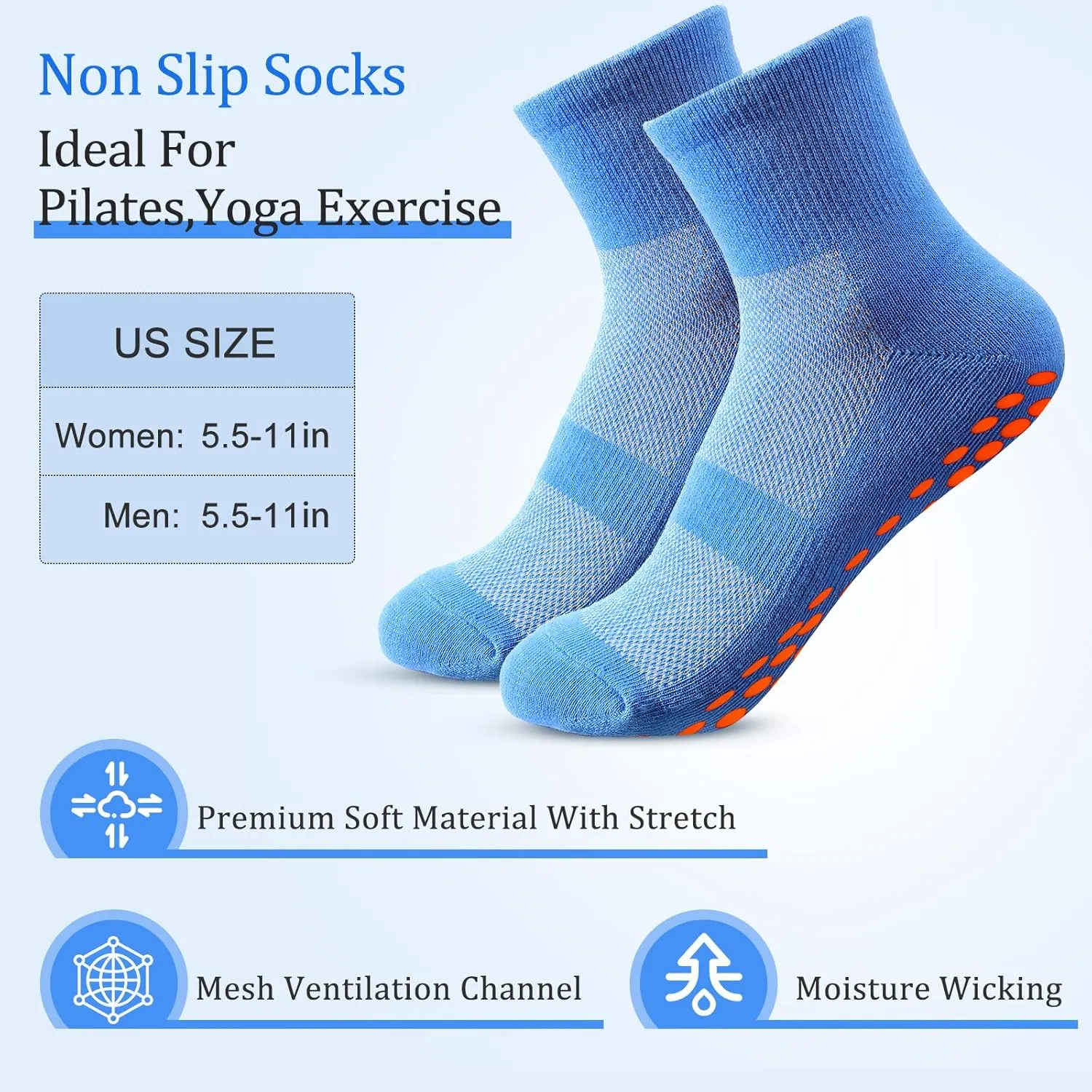 Geyoga 10 Pairs Non Slip Yoga Socks Anti Skid Sticky Grippers Hospital Slipper Socks for Men Women Pilates Ballet Barre